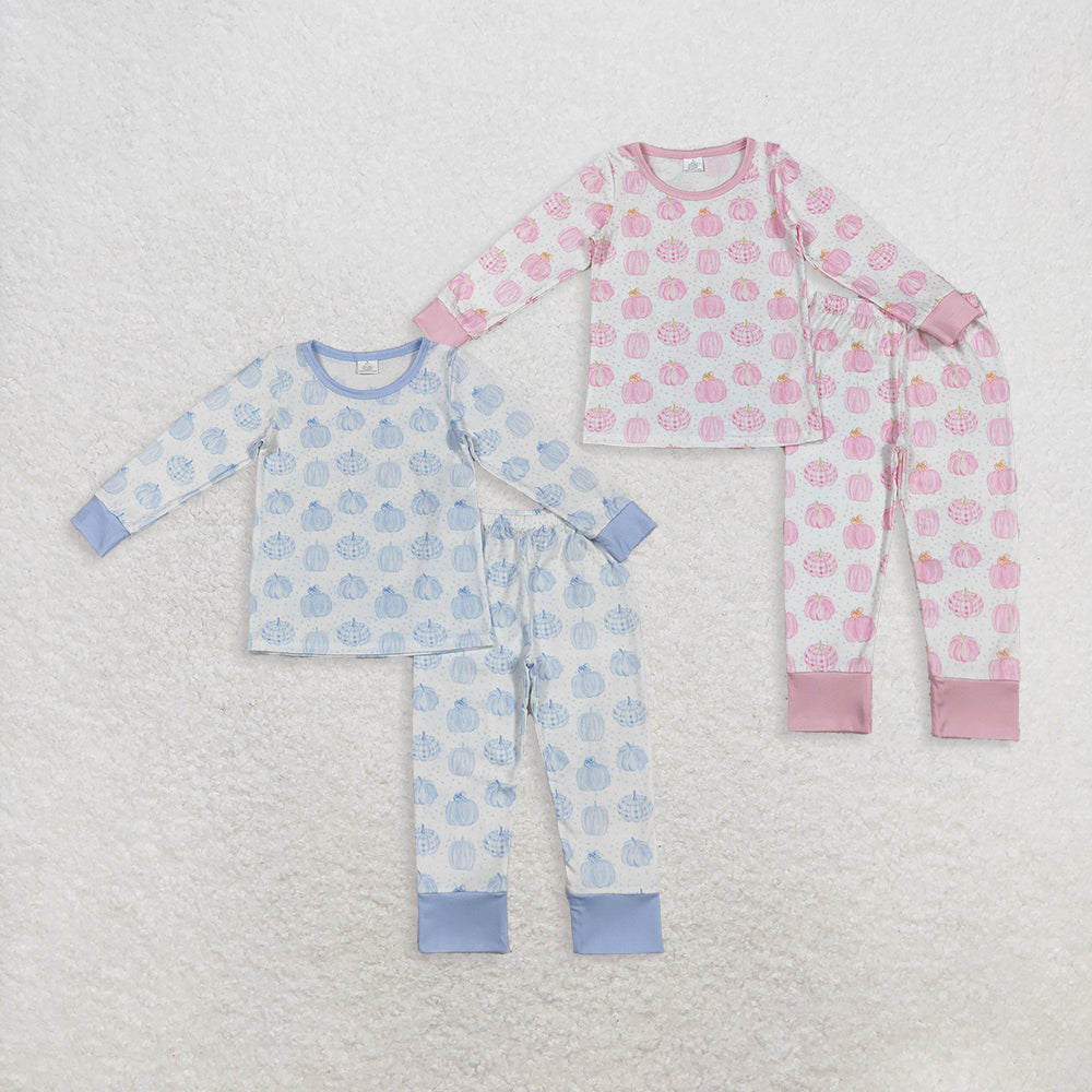 RTS Sibling Blue pumpkin long sleeves kids boys and girls fall pajamas