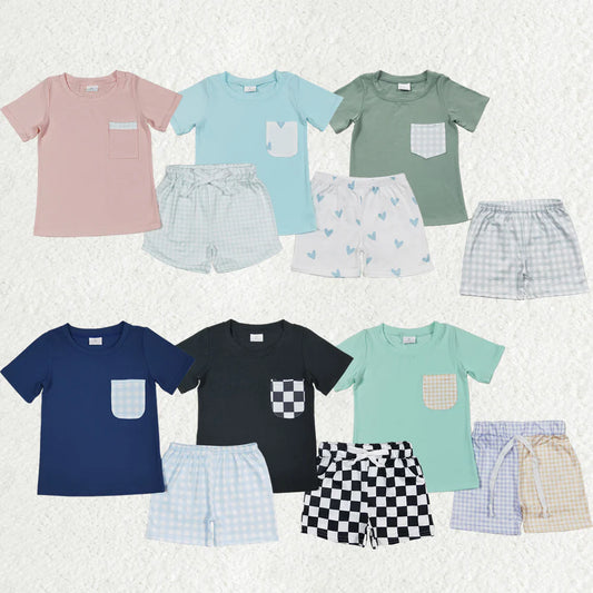 10.18 RTS Sibling Baby Boys Pockets Tee Shirts Shorts Summer Clothes Sets