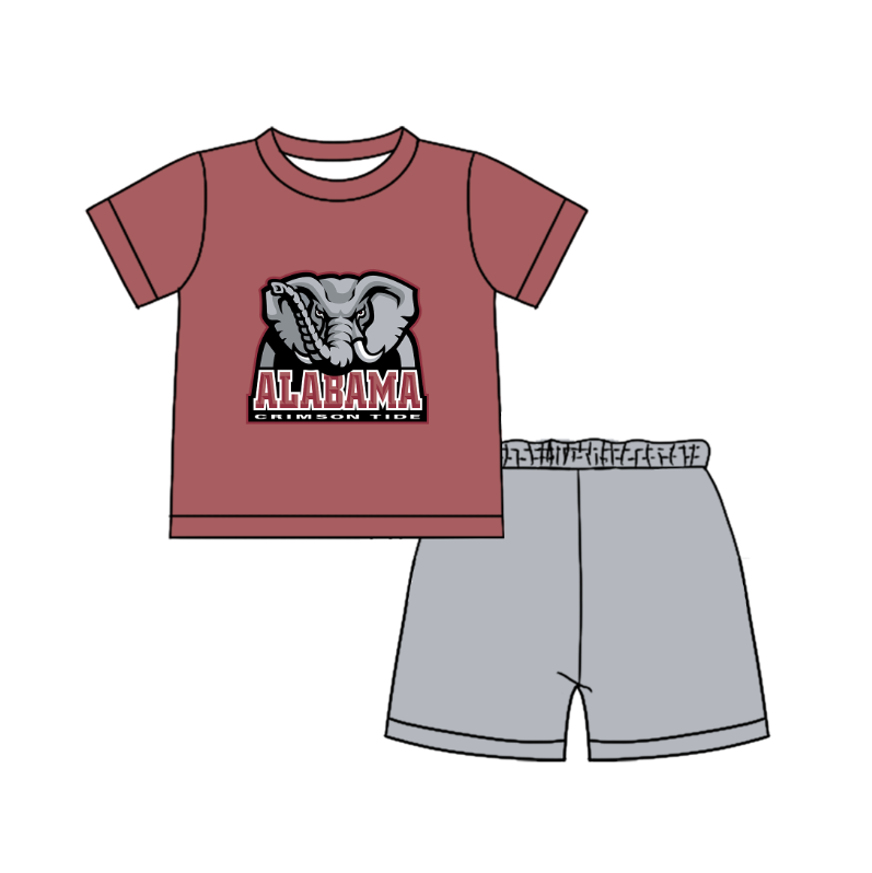 CUSTOM MOQ 5 Cute Comfortable Clothing For Boys Baby Boys Summer Gray Elephant Top Shorts Clothes Sets