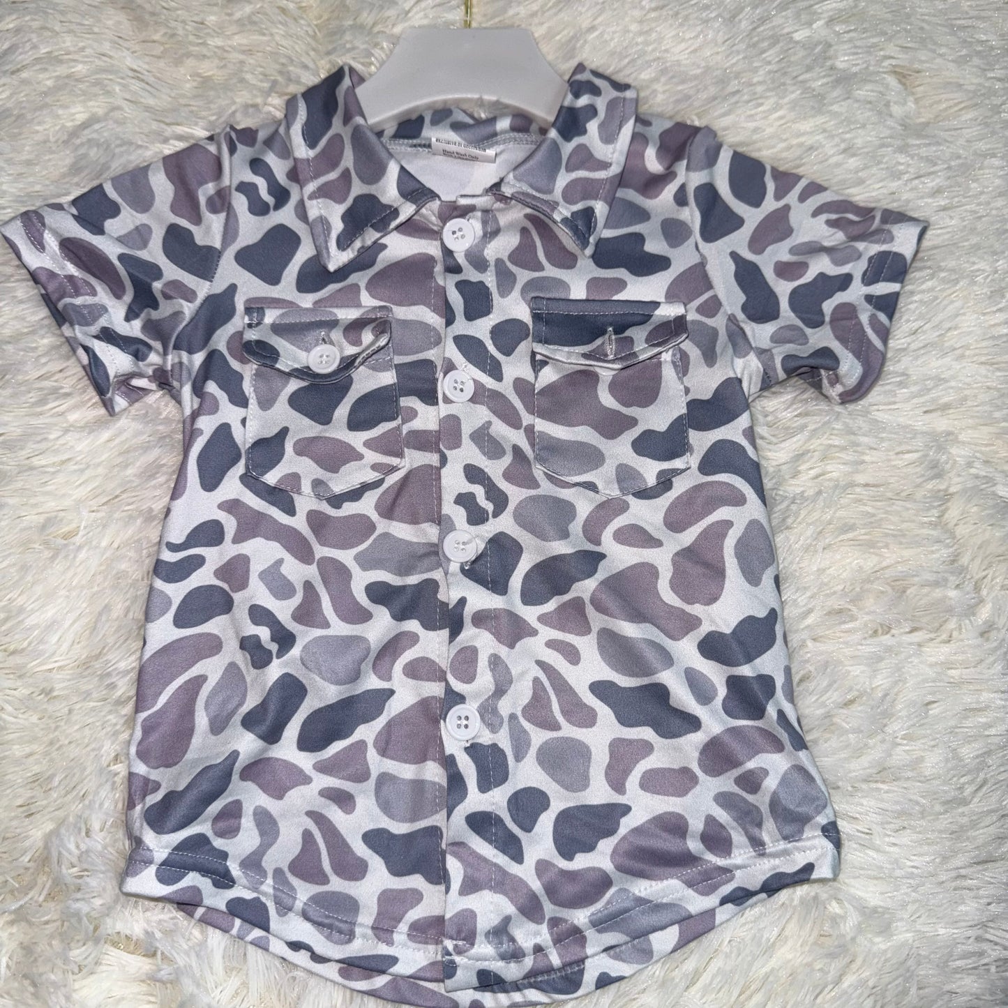 11.7 RST BT1202 Baby Boys Gray Camo Short Sleeves Button Pockets Shirts Tops