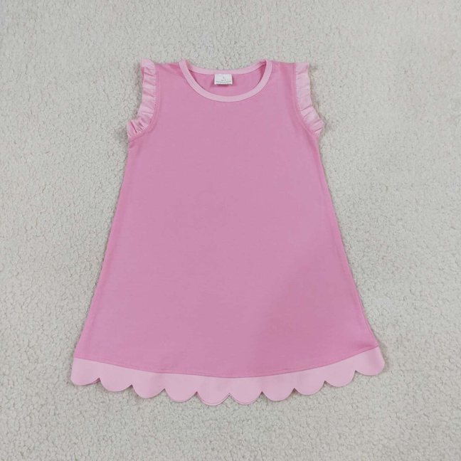 GSD4043 RTS NO MOQ (In stock)Baby Girls Pink Sleeveless Scallop Knee Length Dresses
