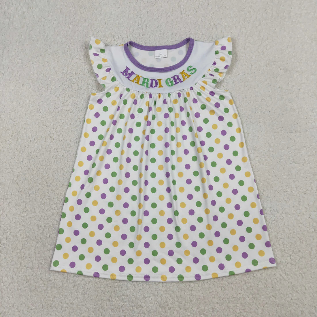 1.23 RTS Sibling Baby Girls Embroidery MARDIGRAS Polka Dots Tunic Ruffle Pants Knee Length Dresses