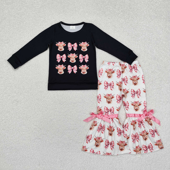 Baby Girls Highland Cow Bows Rompers Clothes Sets