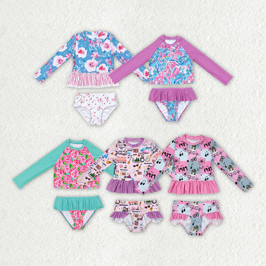 Girls Pink Tie Dye Watermelon Swimsuit 2 Pcs Set Cute Summer Beachwear for Kids