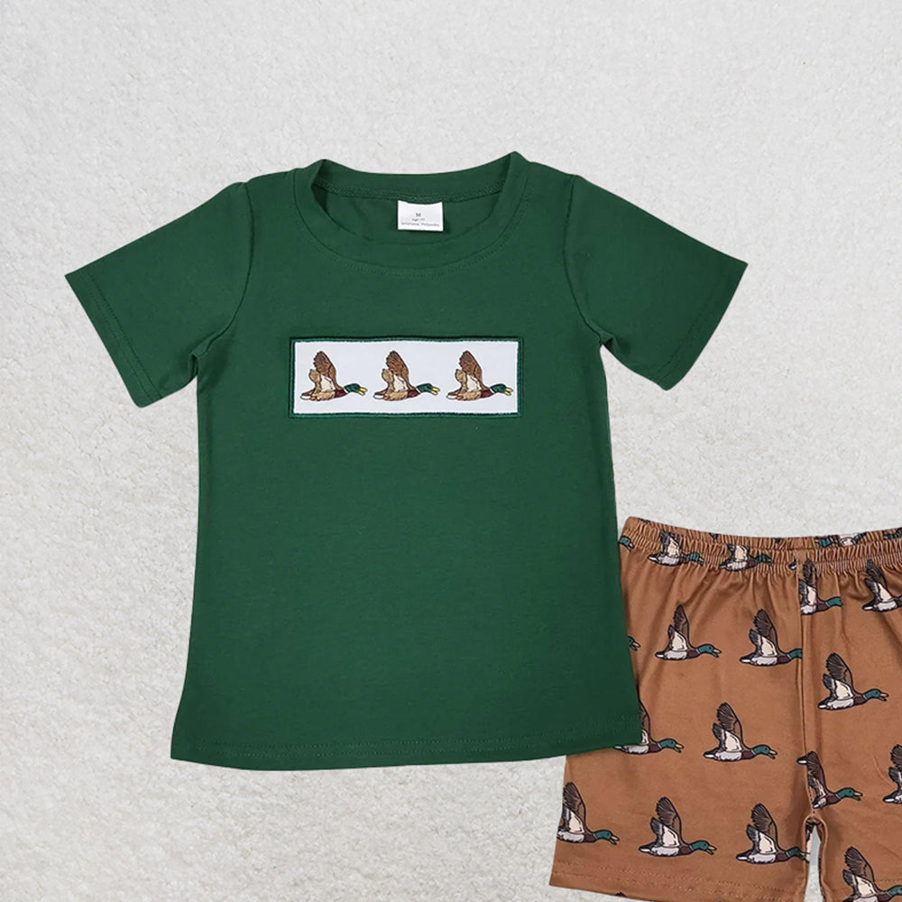 6.16 BSSO0735 RTS NO MOQ Baby Boys Summer Boys Outfits Green duck top shorts kids boys summer outfits