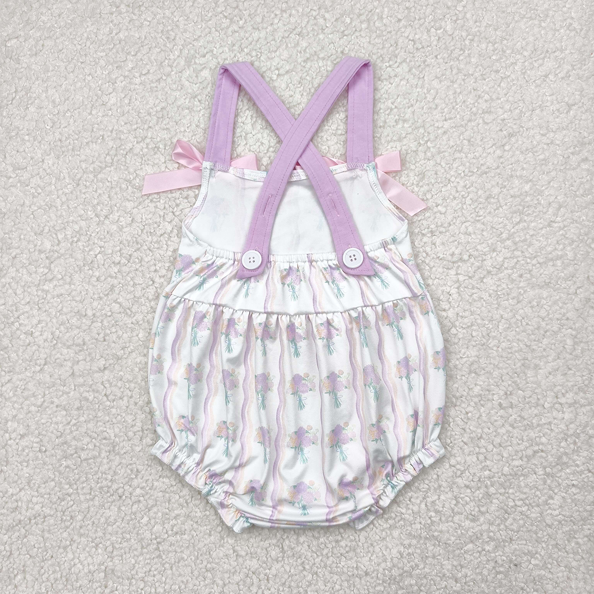6.12 SR2961 RTS NO MOQ Baby Girls Summer Rompers Baby Infant Girls Hot Pink Bows Strap Floral Stripe Ruffle Rompers