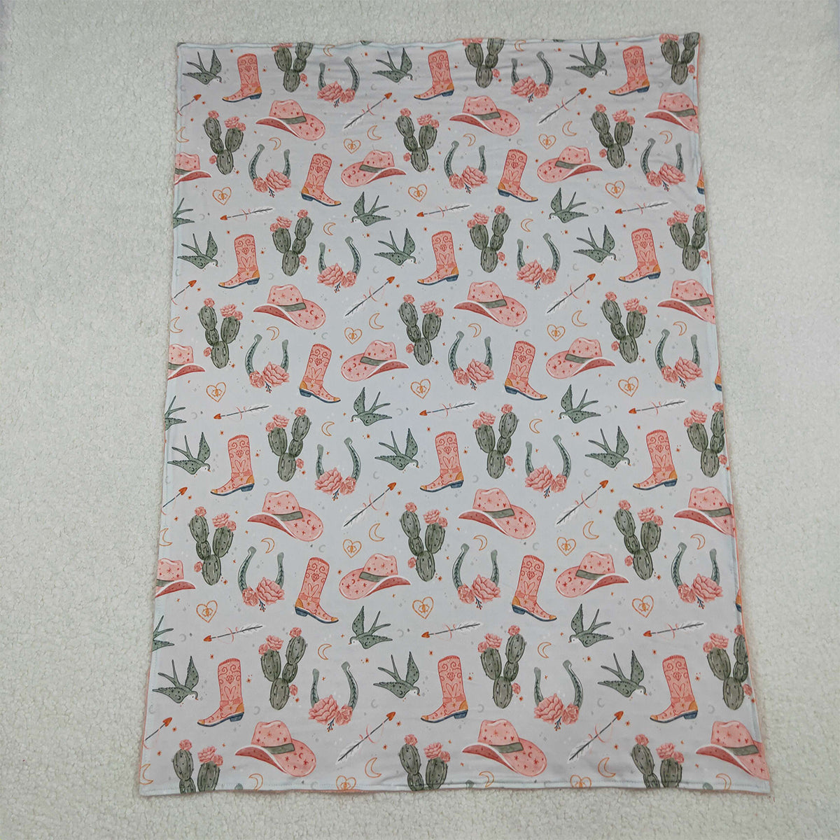 10.16 RTS NO MOQ (In stock)BL0177 Baby Toddler Children Western Boots Cactus Minky Blankets