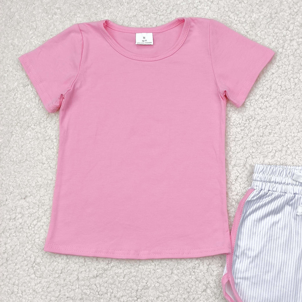 GSSO2543 RTS NO MOQ Baby Girls Summer Outfits baby girls clothes pink short sleeve shorts set