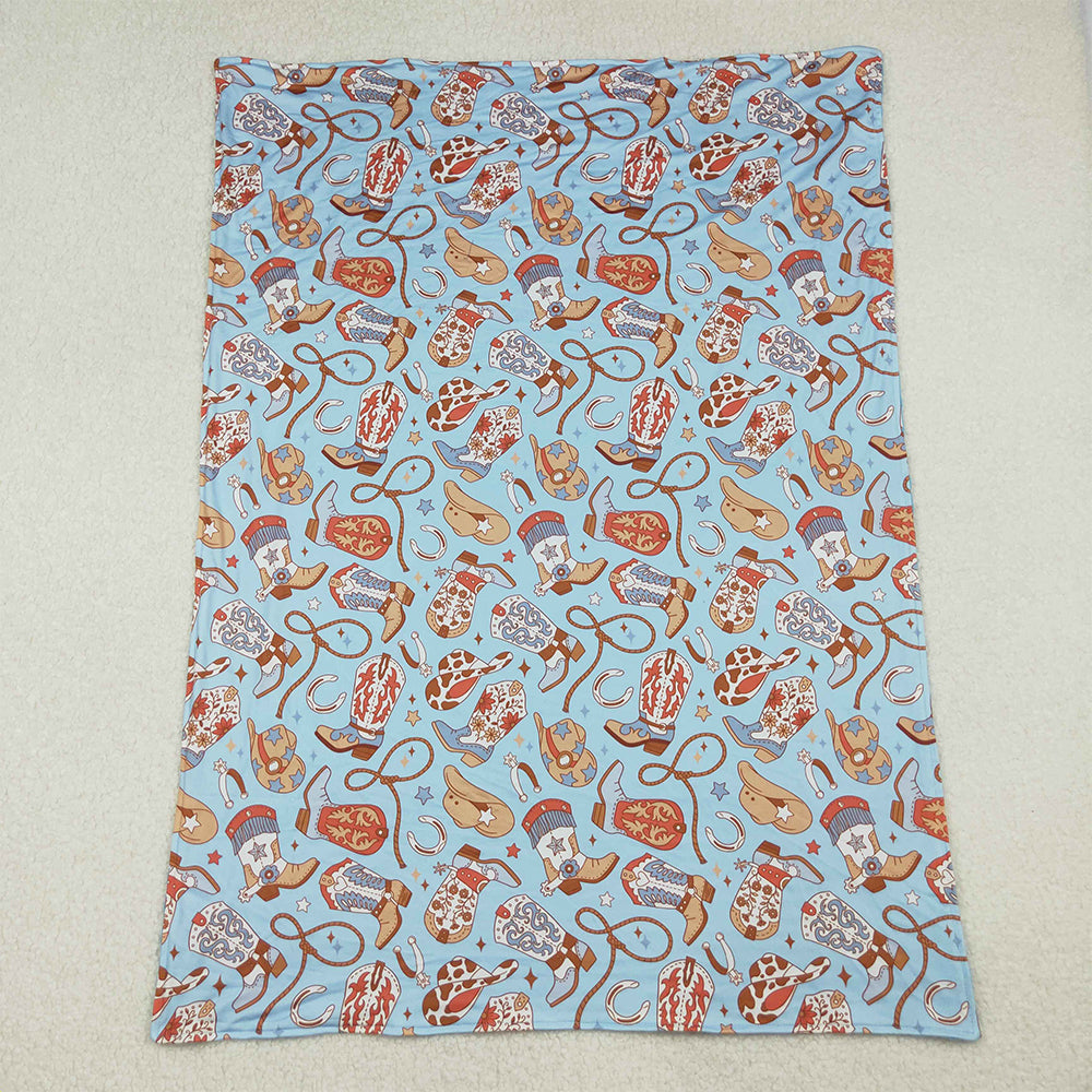 10.13 RTS NO MOQ (In stock)BL0214 Baby Kids Blue Boots Hats Western Blankets