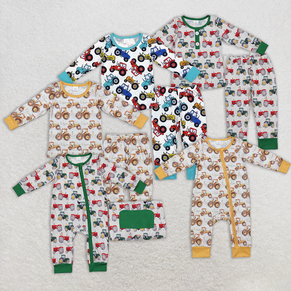4.08 RTS NO MOQ Long sleeves tractor top pants kids boys pajamas rompers