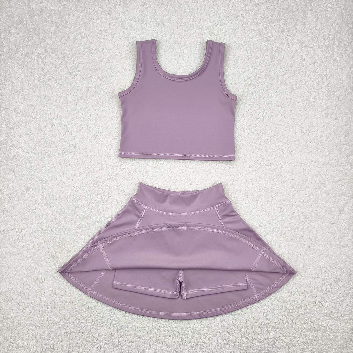 5.01 GSD1980RTS NO MOQ Baby Girls Yoga Outfits Baby Girls Dark Grey Vest Top Sports Skorts Clothes Sets