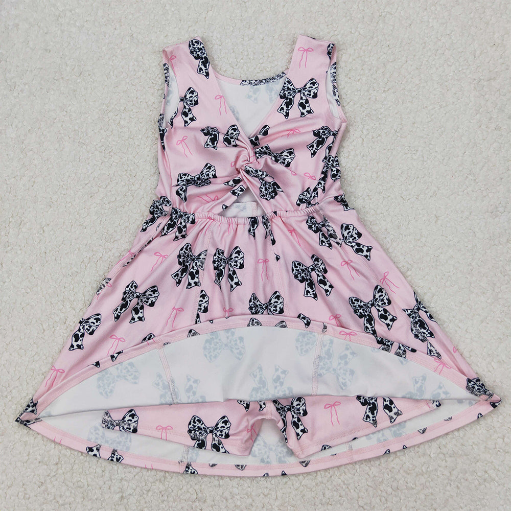 4.09 GSD1853 RTS NO MOQ Baby Girls Summer Dress Sleeveless pink cow print bow baby girls athletic dresses