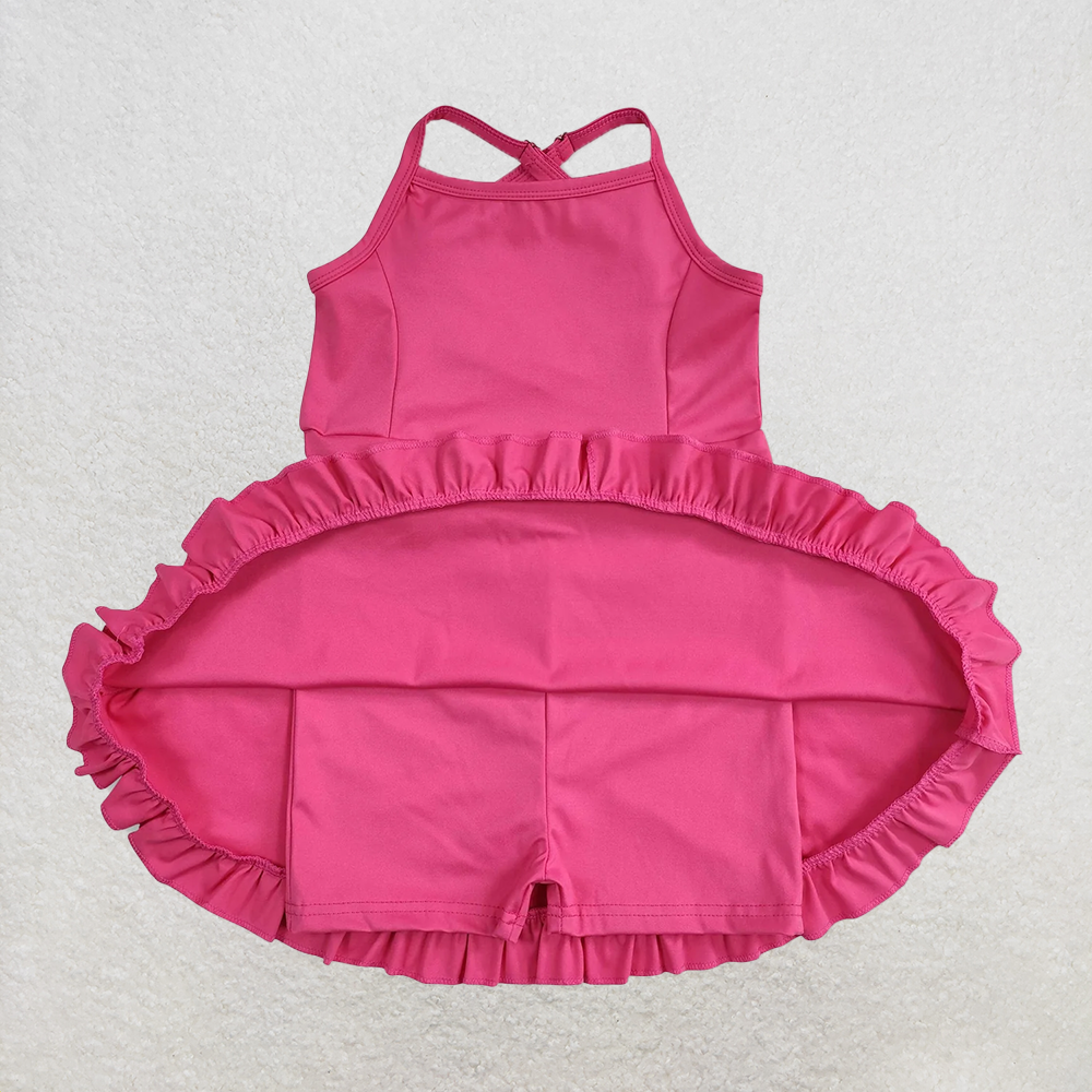 USA Shop (in stock)S0440 Baby Girls Summer Swimsuits Hot pink straps ruffle baby girls summer active