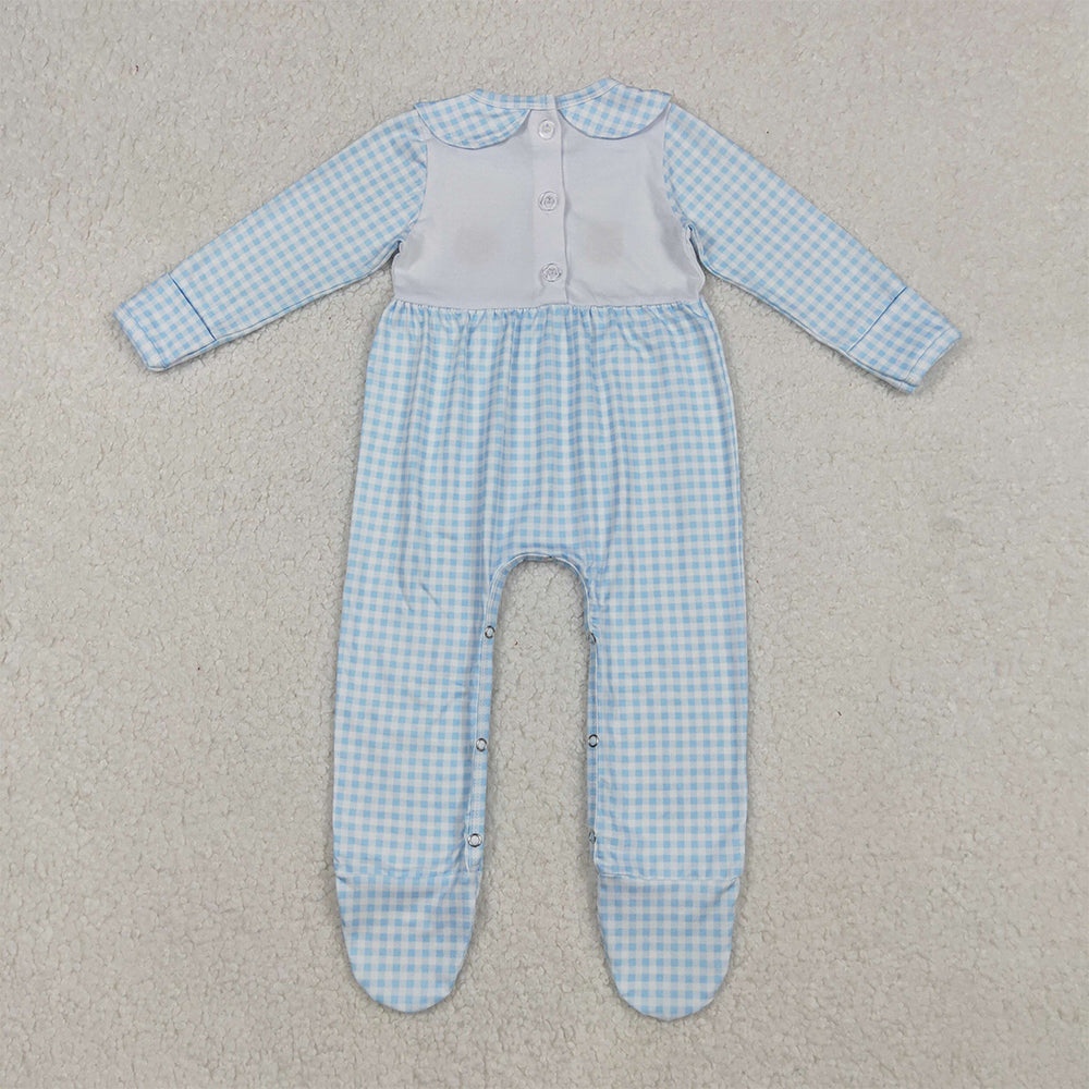 RTS NO MOQ (In stock)LR2561 Baby Boys Winter Rompers Embroidery Pumpkins Turkey Baby Infant Thanksgiving Fall Footed Rompers