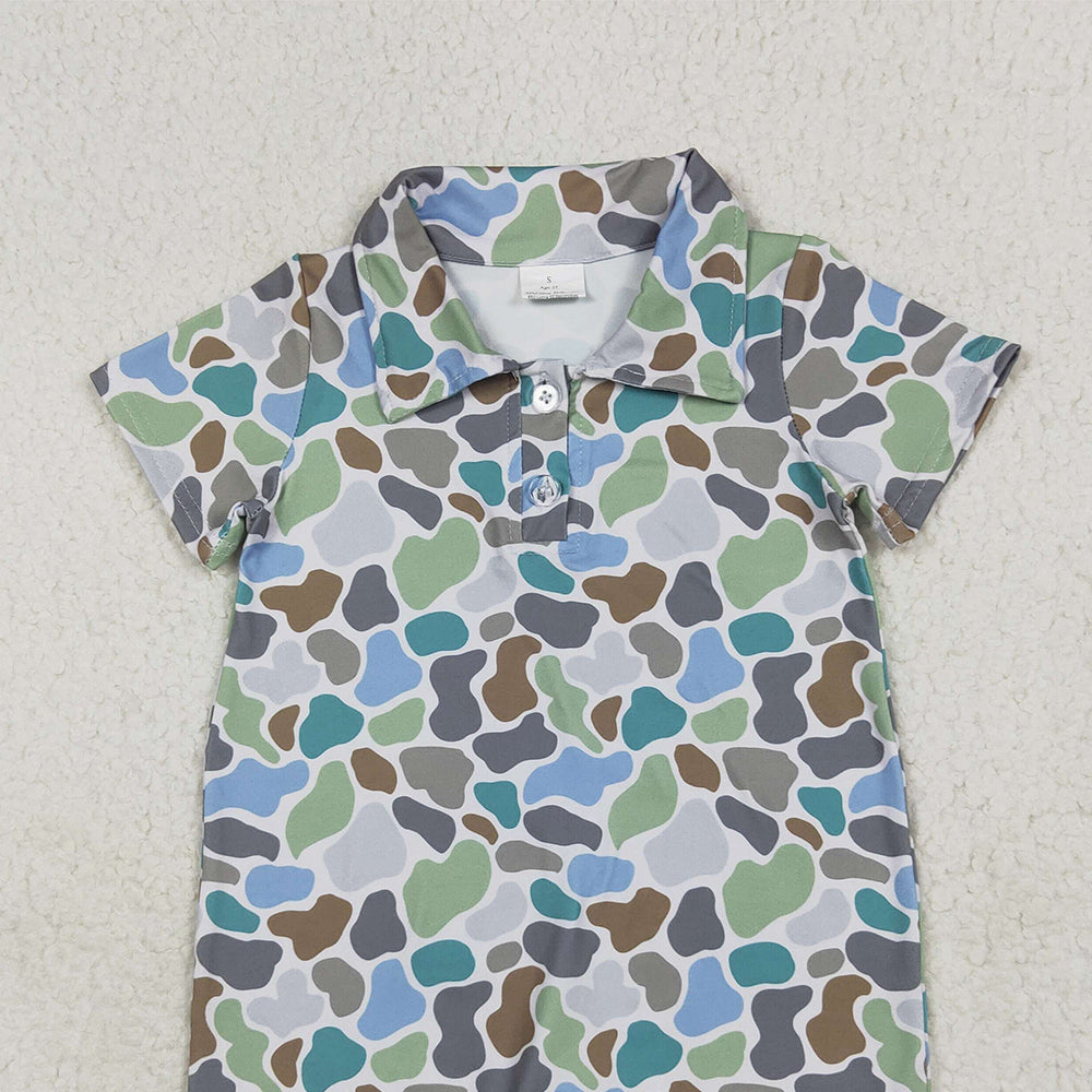 SR2980 RTS NO MOQ Baby Boys Summer Rompers Short sleeves green camo baby boys polo romper