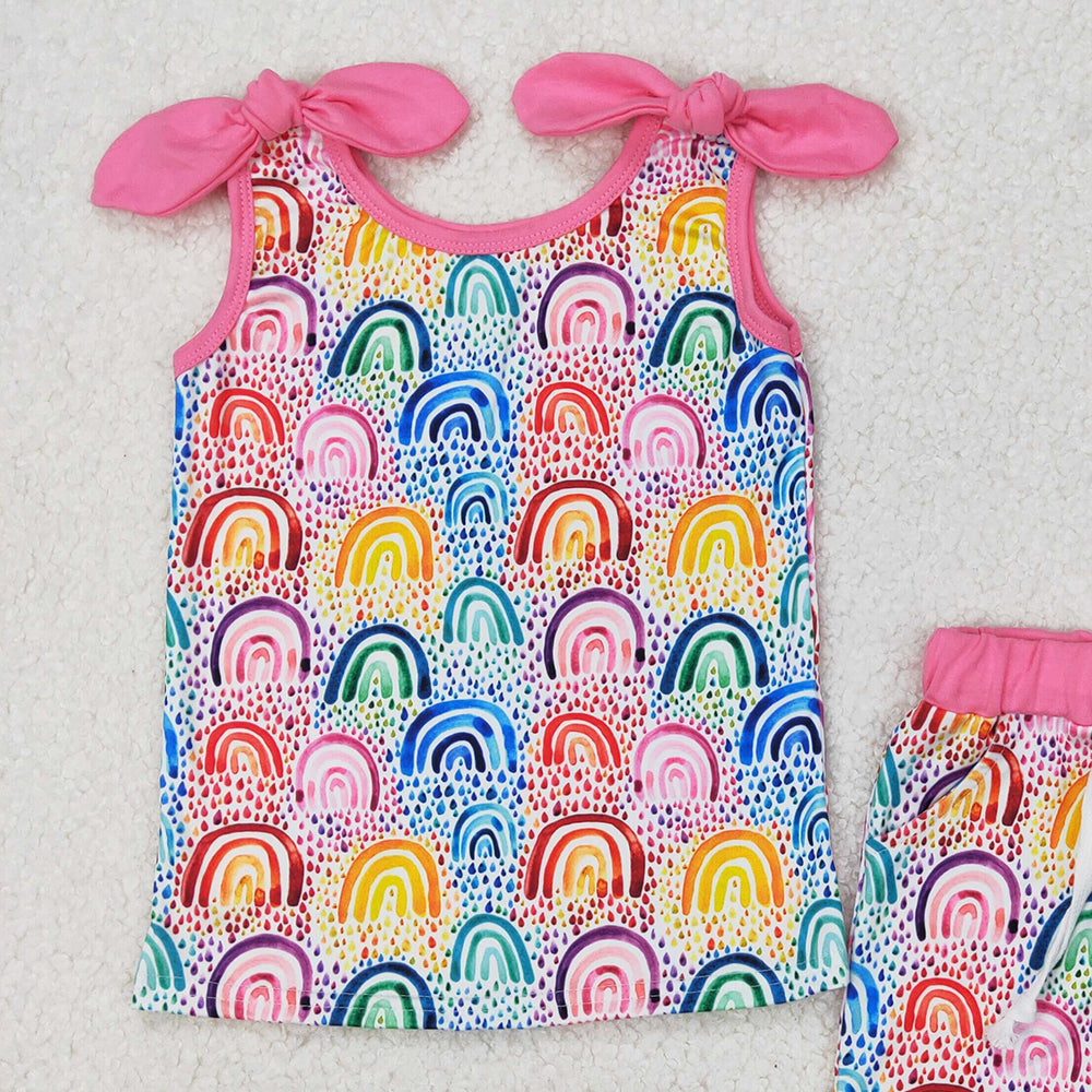 GSSO2085 RTS NO MOQ Sleeveless colorful rainbow top shorts girls clothes