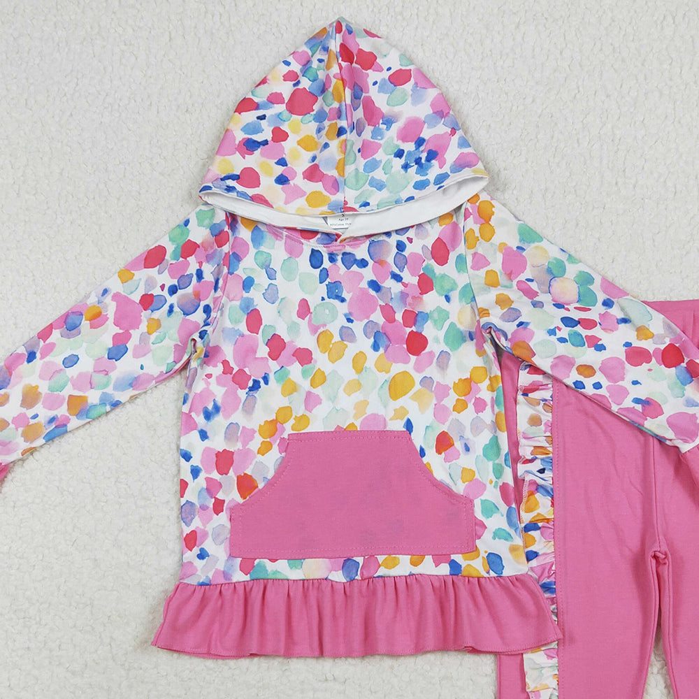 RTS NO MOQ (In stock)GLP2151 Baby Girls Winter Outfits Baby Girls Long Sleeves Colorful Tie Dye Hoodies Pockets Pants Sets