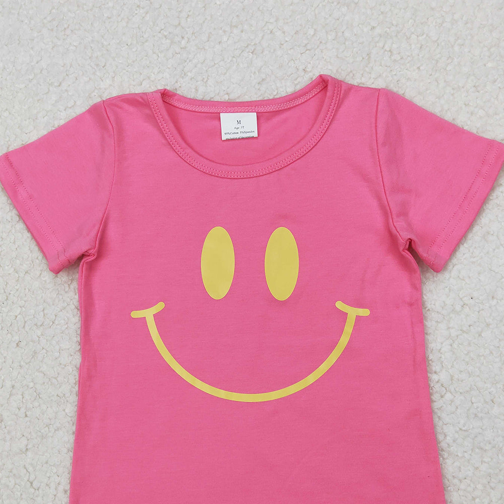 4.10 GT0959 RTS NO MOQ Baby Girls Summer Tops Hot pink short sleeves smile girls summer shirt