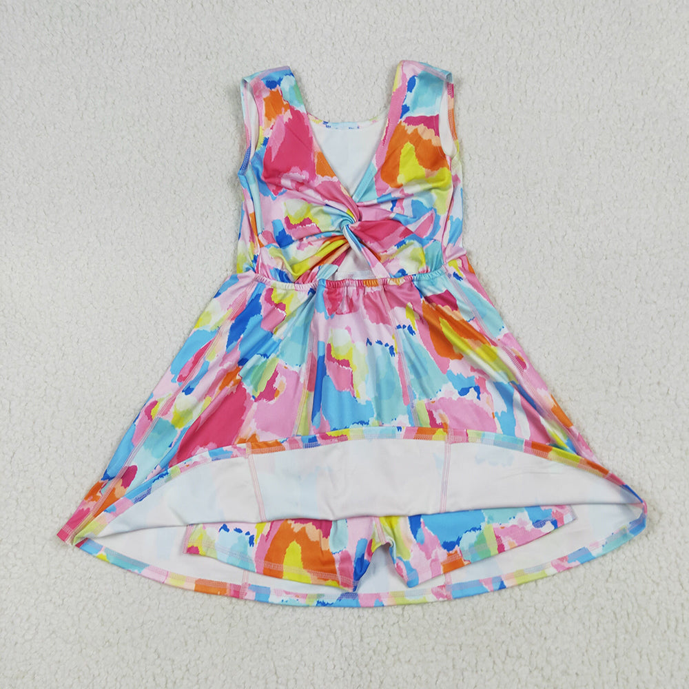 8.16 GSD2629 RTS NO MOQ Baby Girls Summer Yoga Dress Baby Girls Sleeveless Watercolor Camo Yoga Short Knee Length Dresses