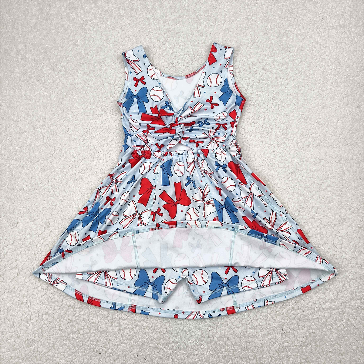 4.14 GSD2150 RTS NO MOQ Baby Girls Summer Sports Dress Sleeveless red blue bow baseball kids girls athletic dresses