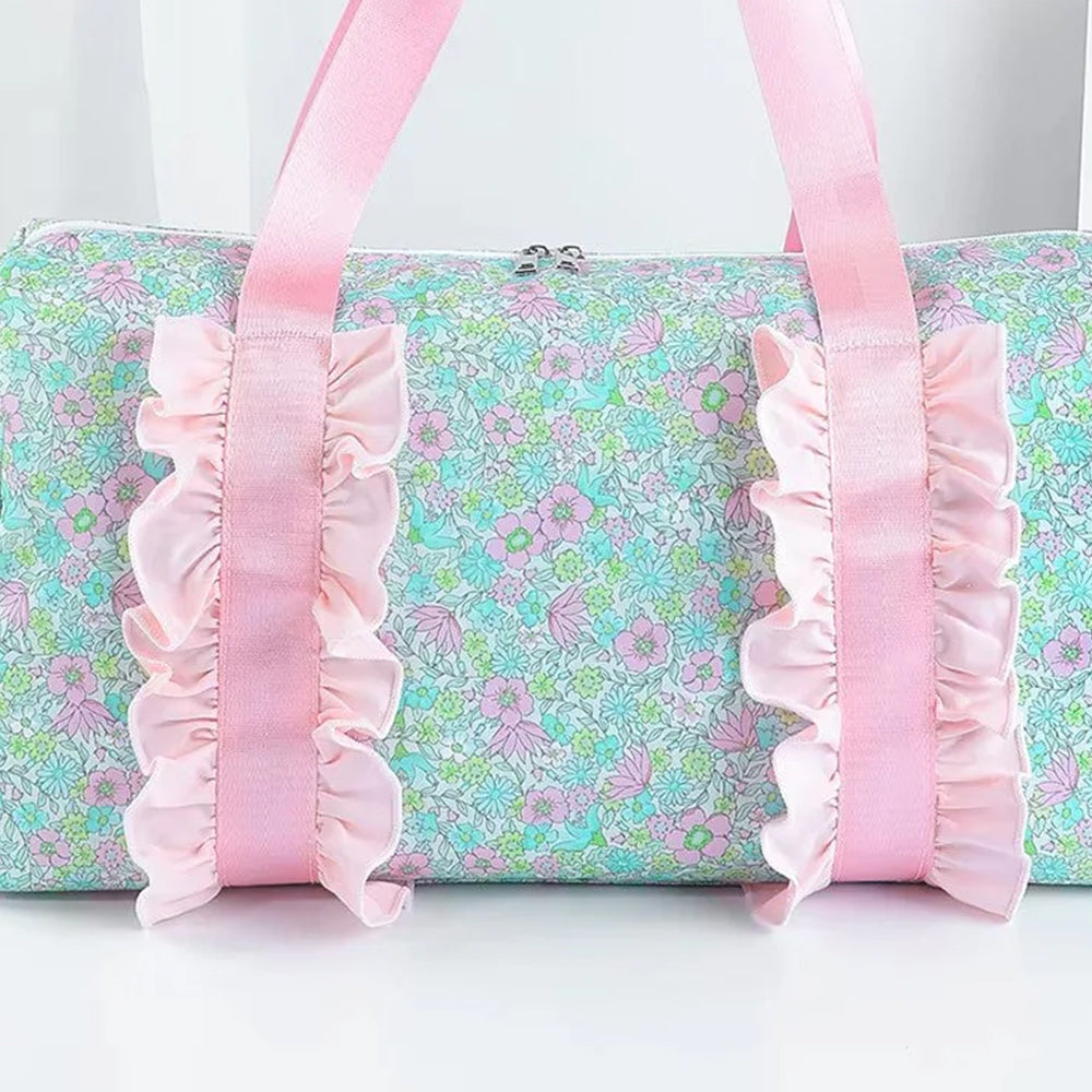 USA Shop (in stock)BA0291 Baby Bags Floral Women Duffel Bag Pink Ruffle Band Trendy Casual Large Capacity Shoulder Bag for Traveling And Outdoors