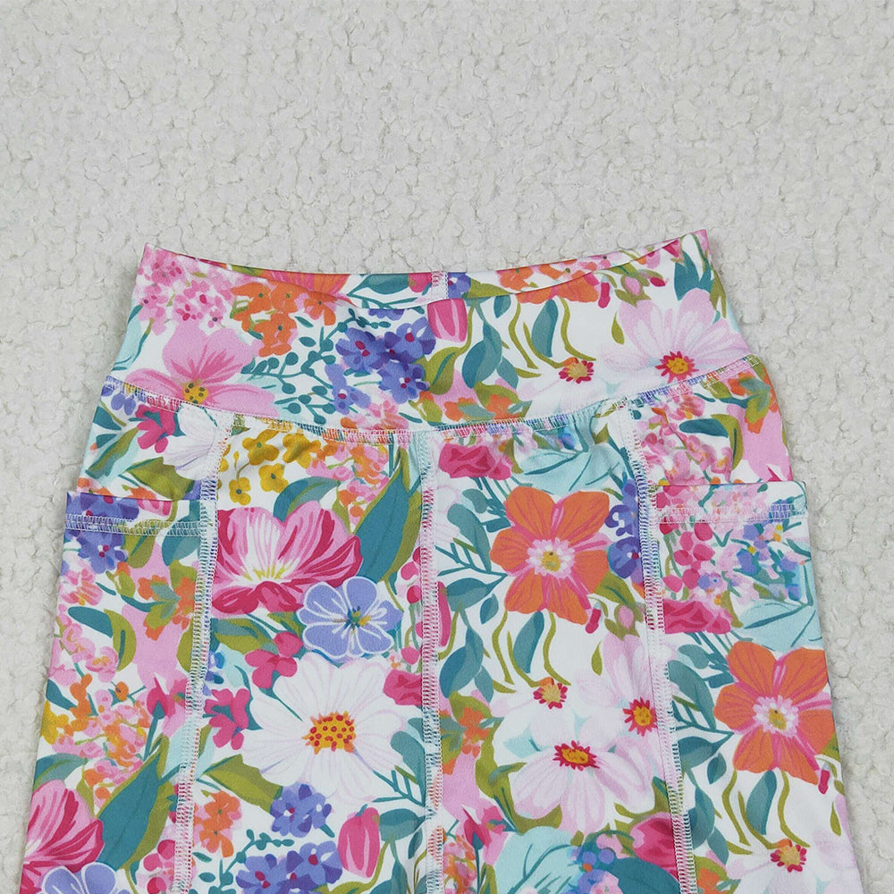 RTS NO MOQ (In stock) SS0614 Baby Girls Summer Yoga Shorts Baby Girls Pink Floral Yoga Short Bottoms