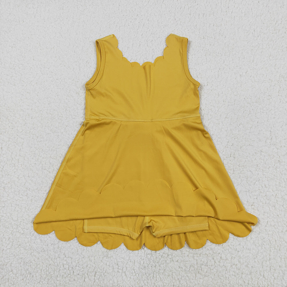 7.03 GSD2373 RTS NO MOQ Baby Girls Summer Yoga Dress Baby Girls Yellow Sleeveless Yoga Knee Length Dresses