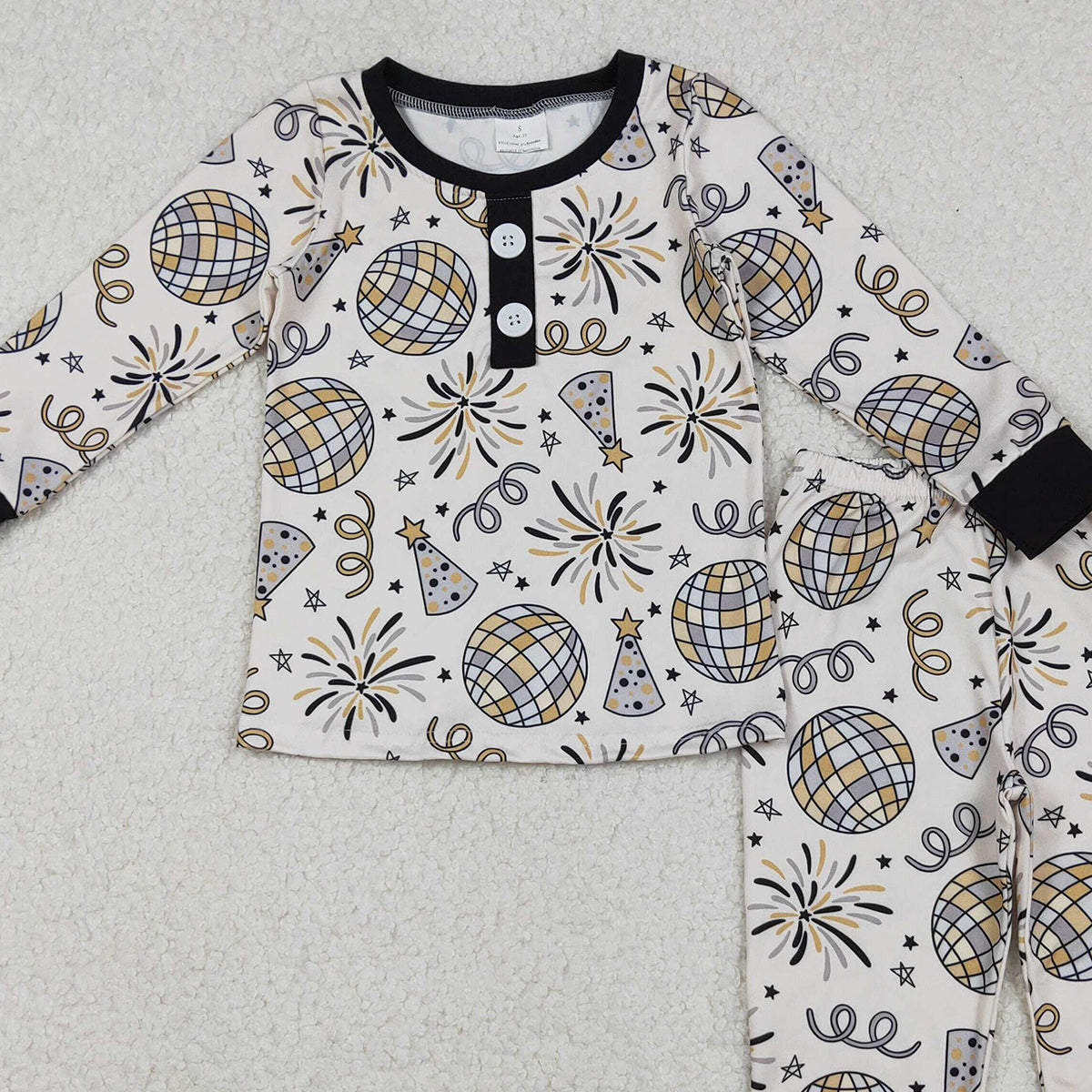 10.17 RTS NO MOQ (In stock)BLP1166 Baby Boys Winter Outfits Baby Boys Happy New Year Button Top Pant Pajamas Sets