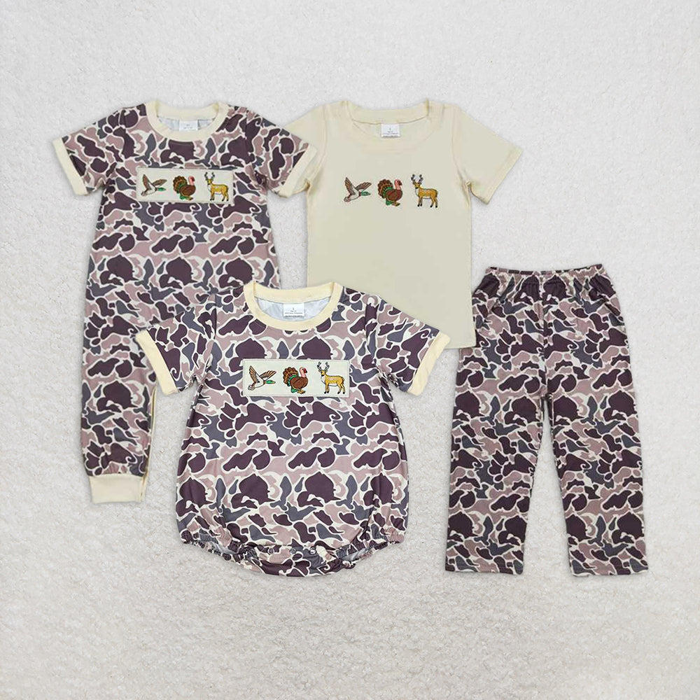 6.11 RTS NO MOQ Duck turkey deer top camo pants kids boys outfits rompers