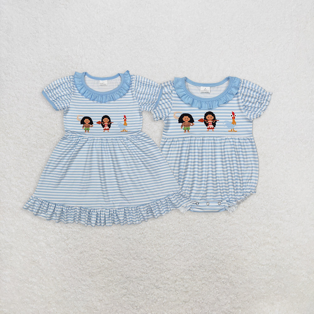 7.15 RTS NO MOQ Short sleeves stripe chicken baby girls dresses romper