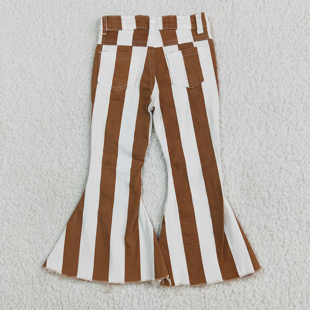 USA Shop (in stock)E5-24 Baby Girls Denim Pants Dark Orange Stripe Bell Jeans Denim Pants