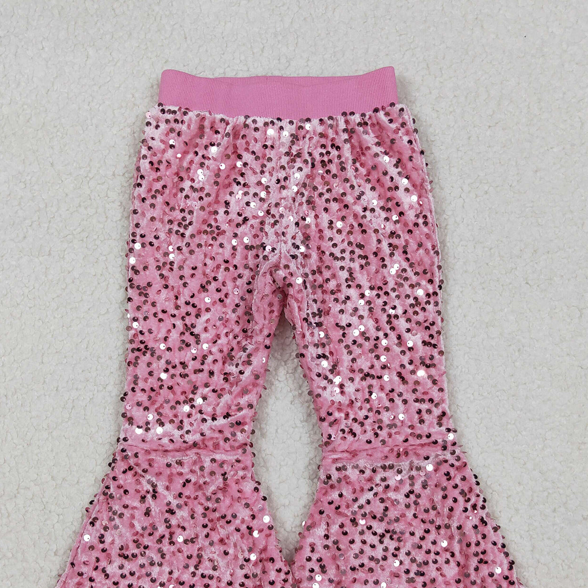 10.20 RTS NO MOQ (In stock)D5-27-2 Girl Light Pink Sequin Bell Bottom Pants
