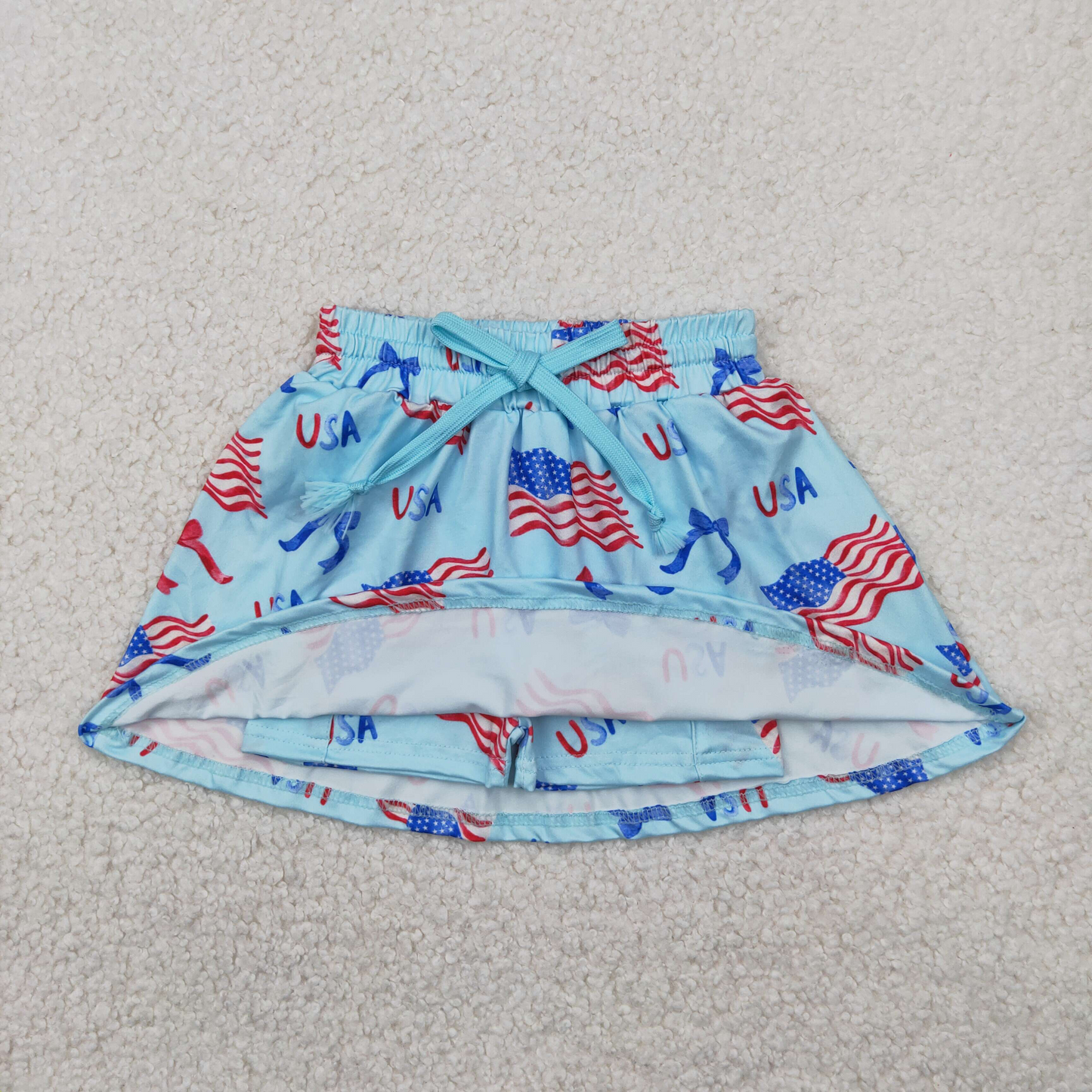 4.12 GLK0050 RTS NO MOQ Baby Girls Skirt Light blue flag bow kids girls 4th of july skirt