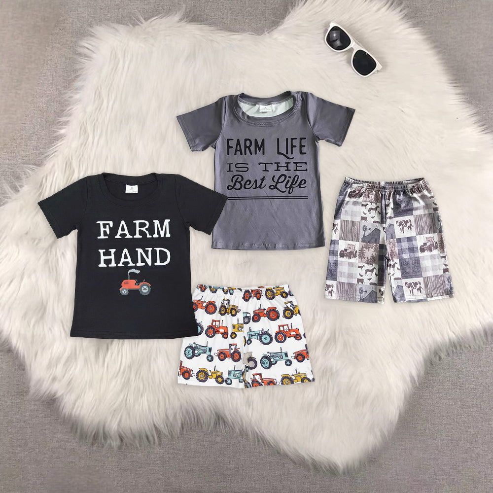 8.01 RTS NO MOQ Baby Boys Summer Boys Outfits Sibling Farm life is the best life boy clothing set
