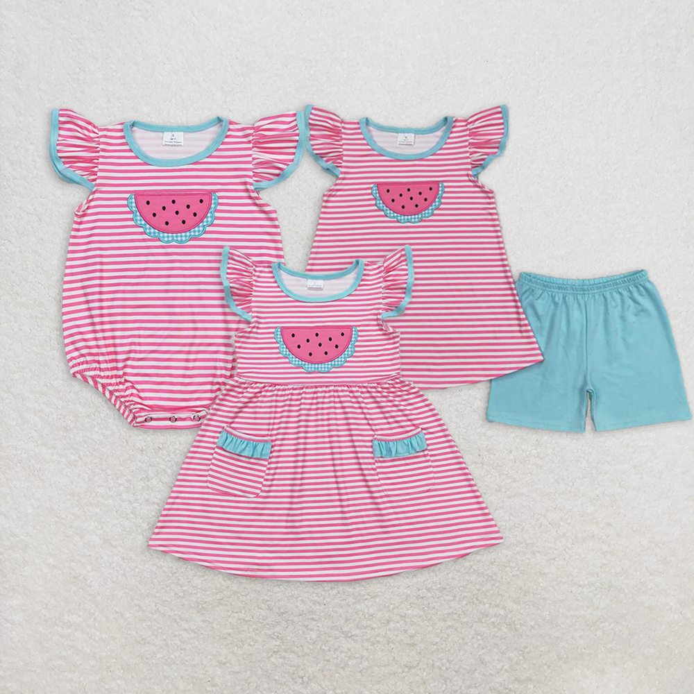 8.27 RTS NO MOQ Stripe watermelon top shorts girls summer clothes