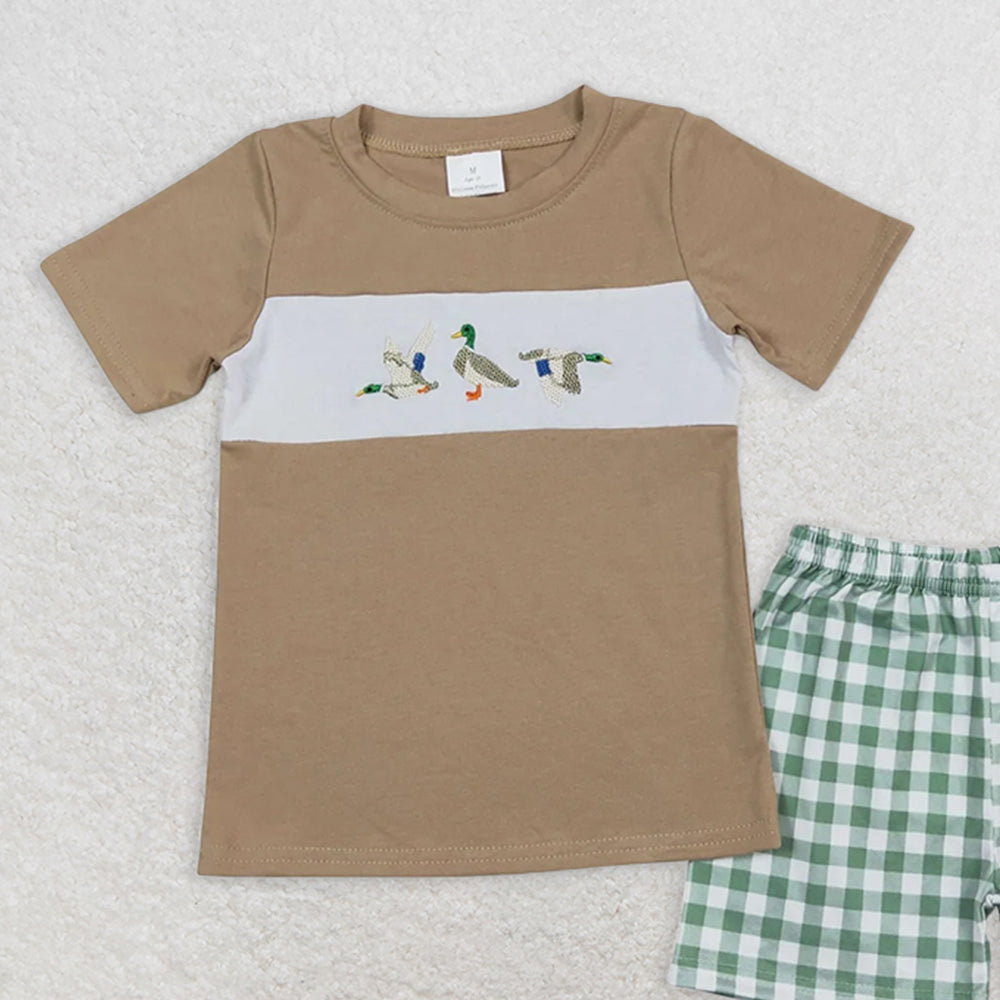 BSSO0608RTS NO MOQ Baby Boys Summer Boys Outfits Short sleeves duck top green shorts boys summer outfits