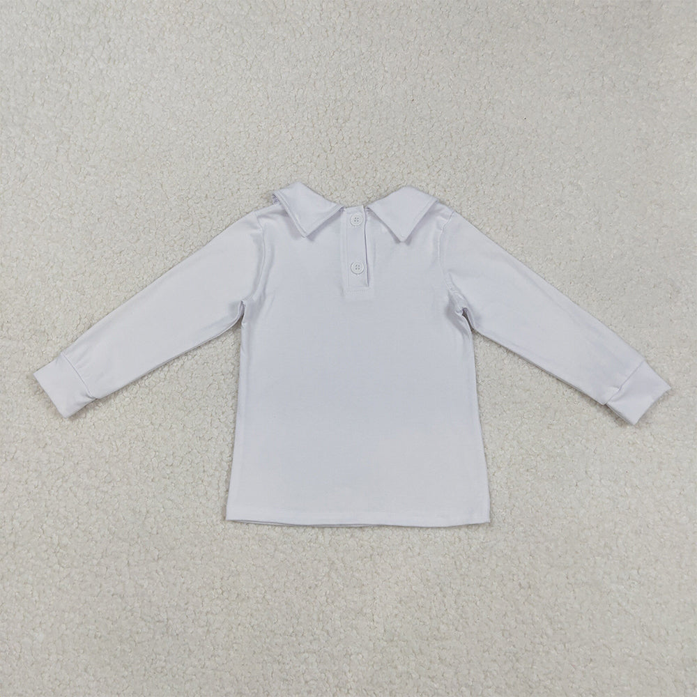 RTS NO MOQ (In stock)BT0820 Baby Boys Long Sleeve Tops Long Sleeve White Back Button Tee Shirts Tops Cute Casual Cotton Outfit for Infants