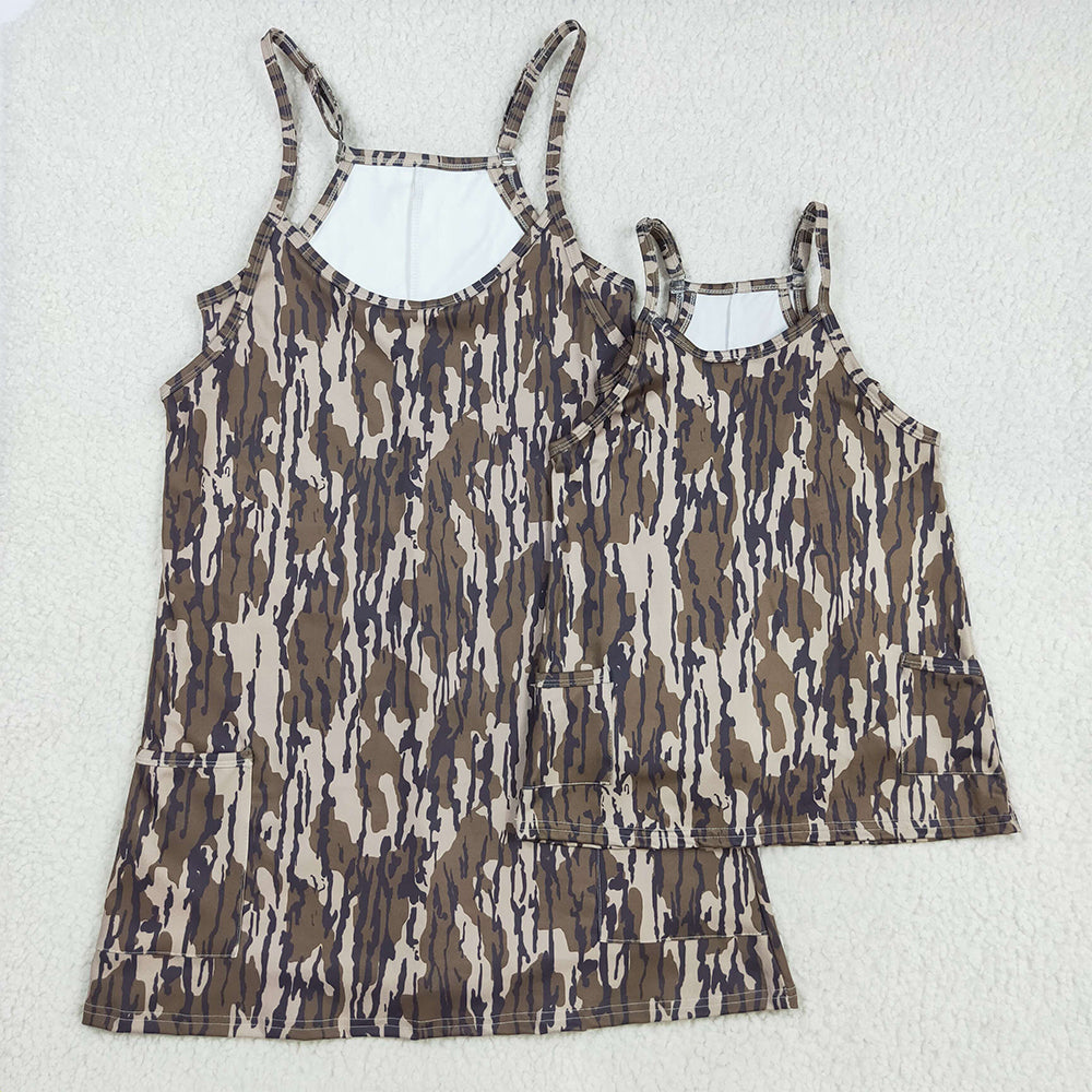 USA Shop (in stock)GSD2744 Adult Women Strap Bottomland Camo Pockets Shorts Yoga Active Dress