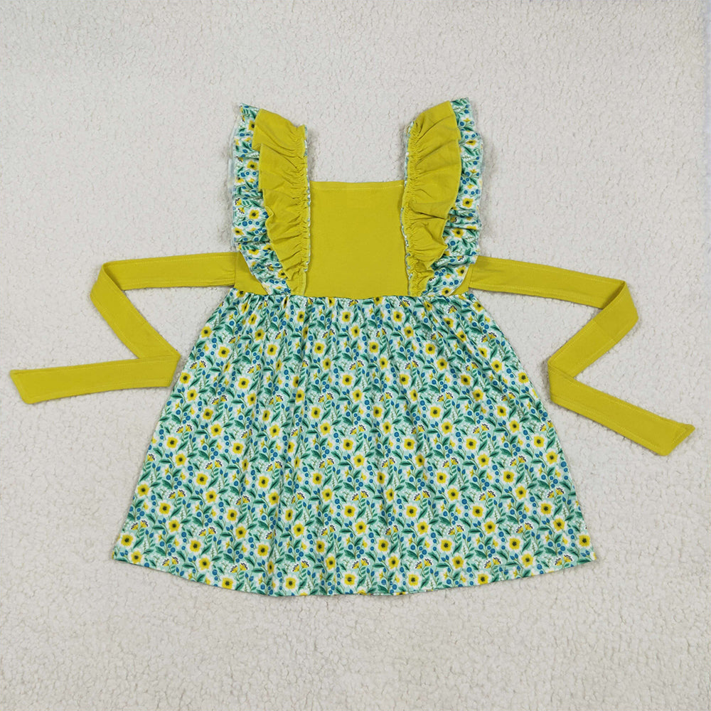 A6-21 RTS NO MOQ Baby Girls Summer Dress Sunflower belt dresses
