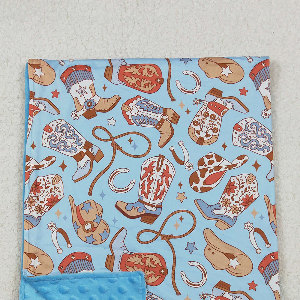 10.13 RTS NO MOQ (In stock)BL0214 Baby Kids Blue Boots Hats Western Blankets