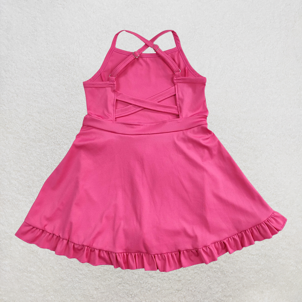 USA Shop (in stock)S0440 Baby Girls Summer Swimsuits Hot pink straps ruffle baby girls summer active