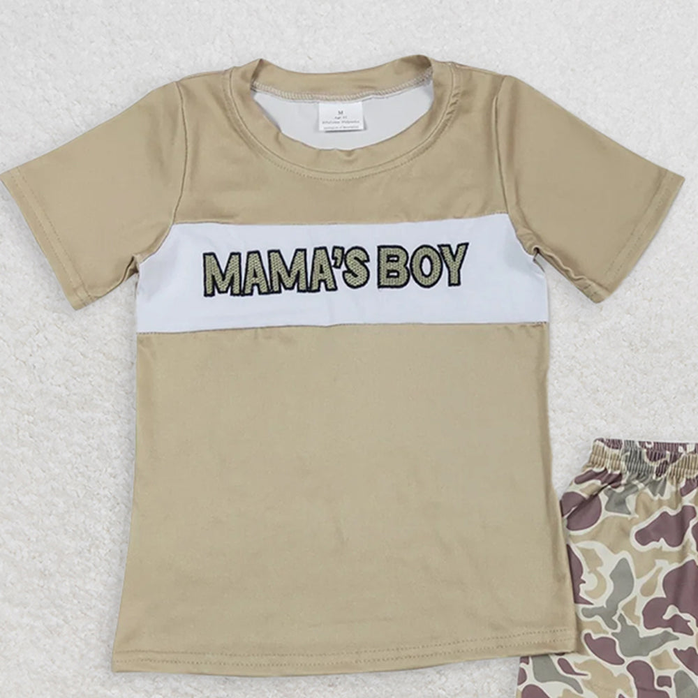 BSSO0567RTS NO MOQ Baby Boys Summer Boys Outfits Baby Boys Mama's Boys Shirt Camo Shorts Clothes Sets