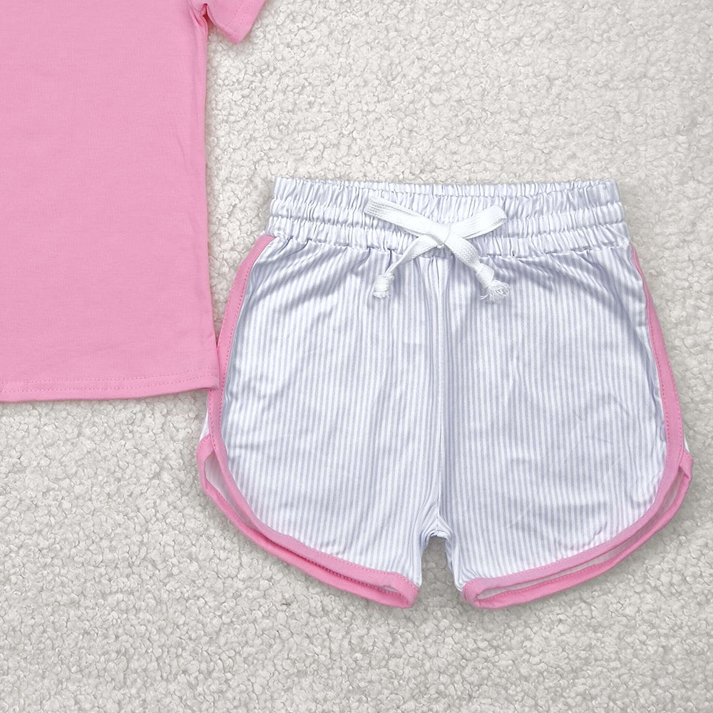 GSSO2543 RTS NO MOQ Baby Girls Summer Outfits baby girls clothes pink short sleeve shorts set
