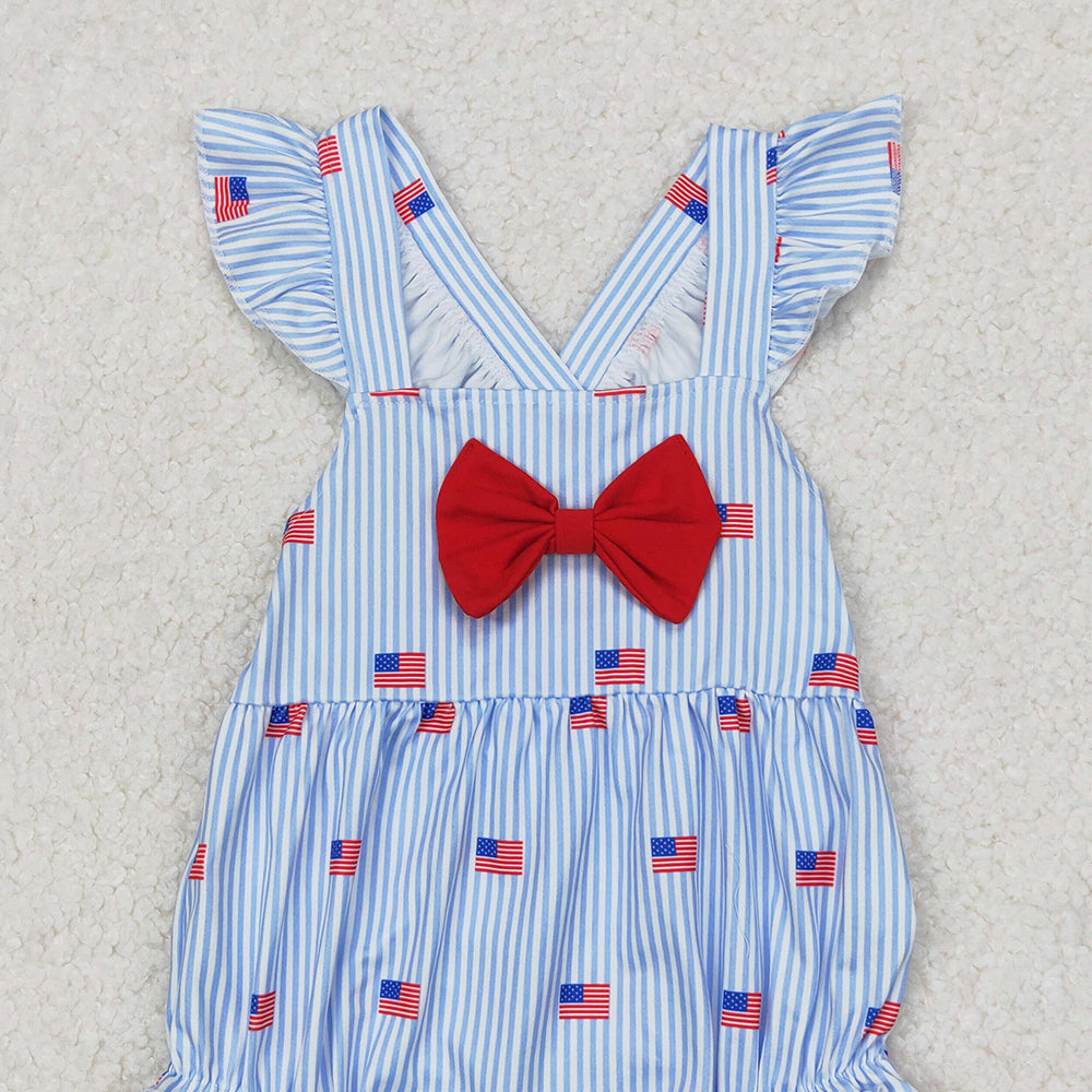 4.17 SR2921 RTS NO MOQ Flutter sleeves stripe flag baby girls 4th of july romper