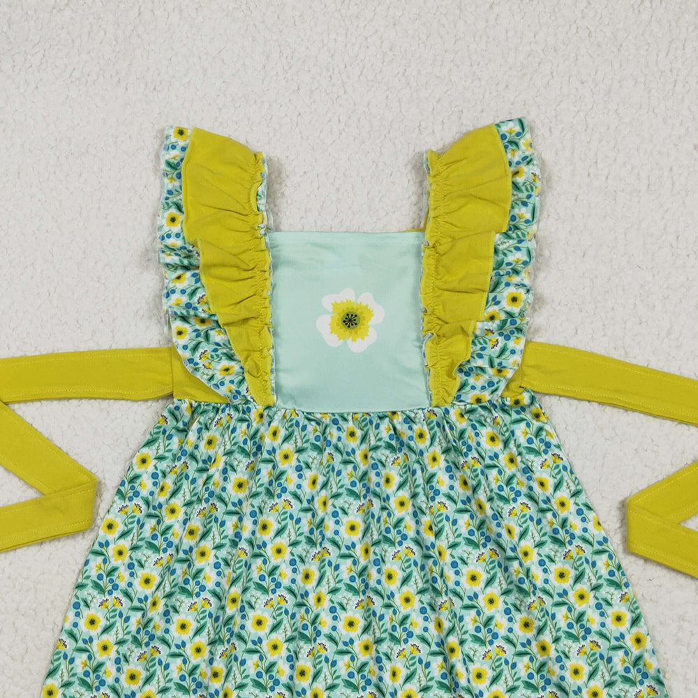 A6-21 RTS NO MOQ Baby Girls Summer Dress Sunflower belt dresses
