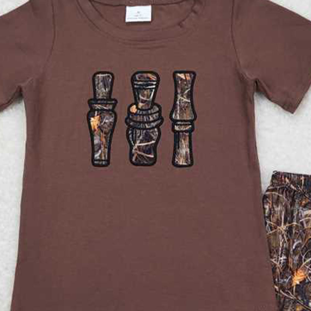 USA Shop (in stock) BSSO0780 RTS NO MOQ Short sleeves duck call top camo shorts kids boys clothing