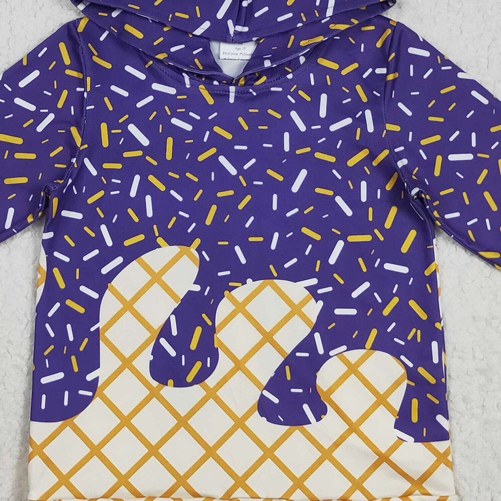 RTS NO MOQ (In stock)BT1276 Baby Boys Long Sleeve Tops Baby Boys Purple Sprinkles Drips Team Hoodies Tops