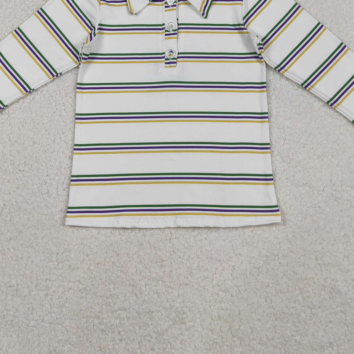 10.30 RTS NO MOQ (In stock)BT1375 Baby Boys Mardigras Stripes Button Polo Shirts Top