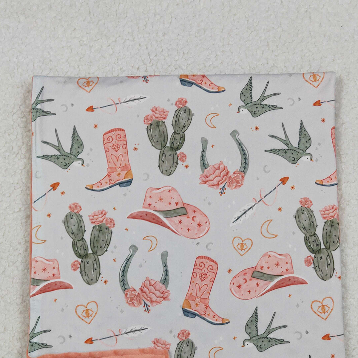 10.16 RTS NO MOQ (In stock)BL0177 Baby Toddler Children Western Boots Cactus Minky Blankets