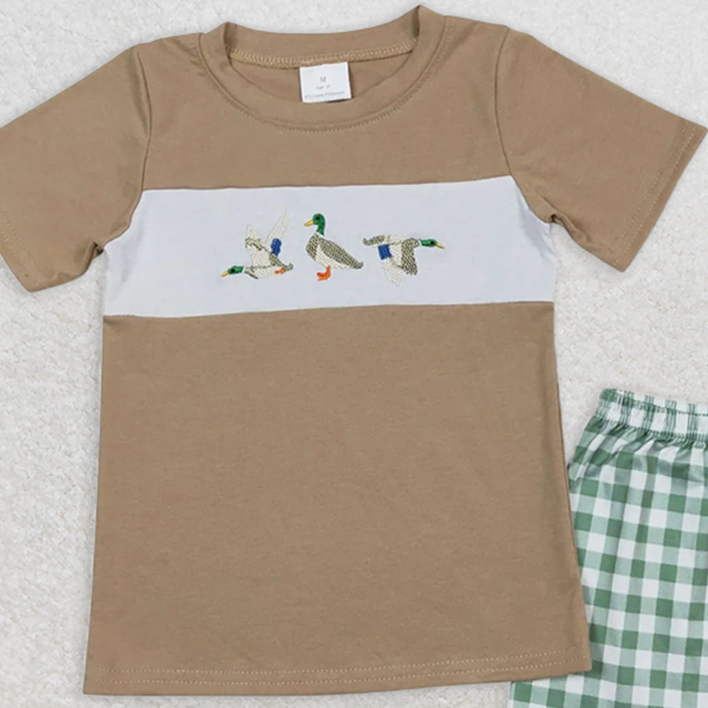 BSSO0608RTS NO MOQ Baby Boys Summer Boys Outfits Short sleeves duck top green shorts boys summer outfits